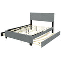 Queen Size Upholstered Platform Bed With Twill Headboard, Pullout Bed And Two Drawers, Flannel,Gray Queen Gray Mdf Lvl