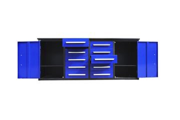 7' Storage Cabinets With Workbench 10 Drawers & 2 Cabinets Blue Steel