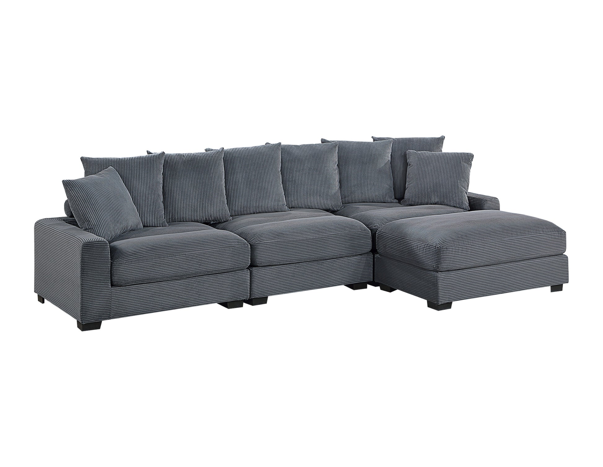 Living Room Furniture 1Pc Ottoman Dark Gray Corduroy Soft Cushion Cocktail Ottoman Wood Legs Dark Gray Primary Living Space Grey Contemporary,Modern Rectangle Corduroy