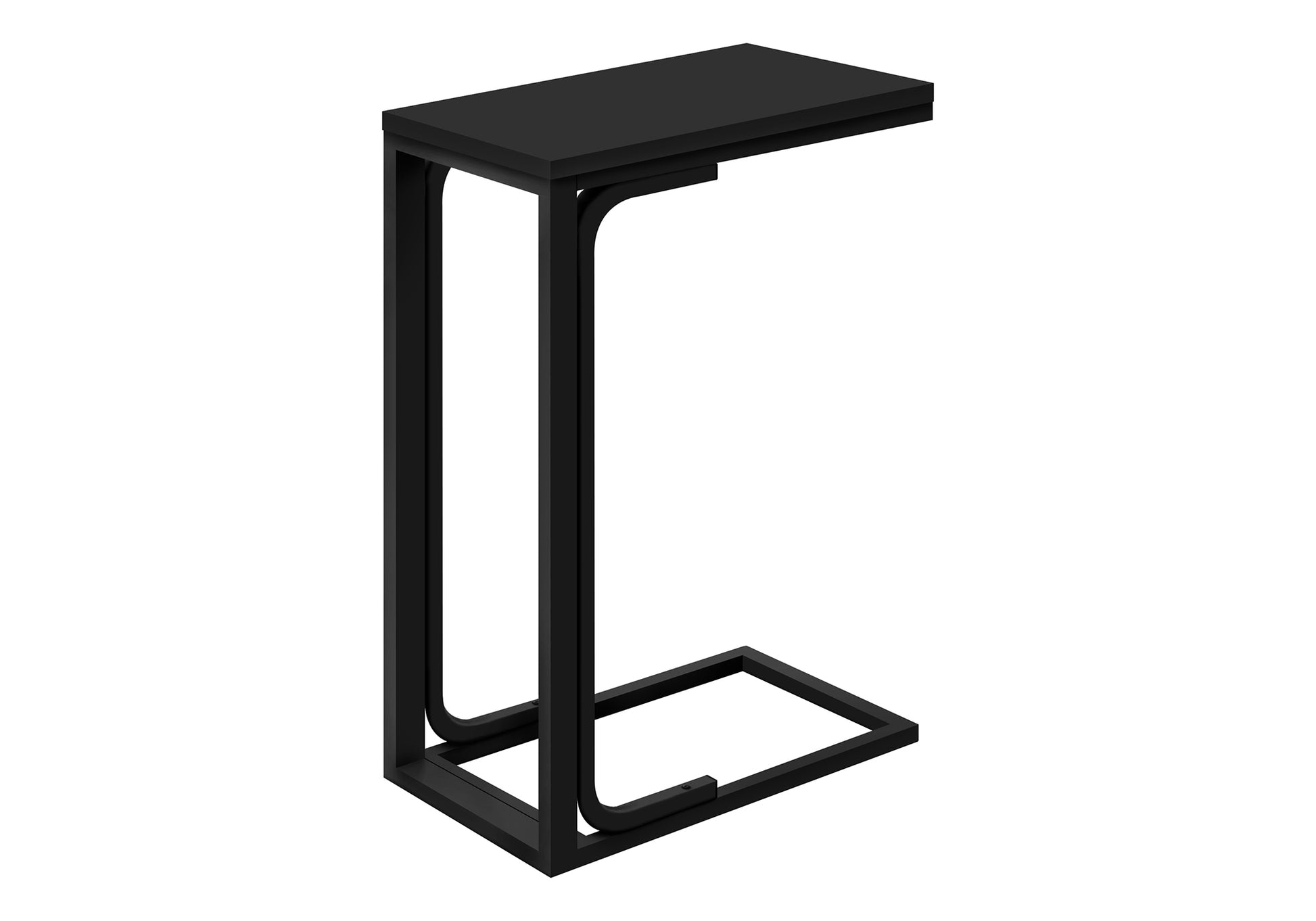 Accent Table, C Shaped, End, Side, Snack, Living Room, Bedroom, Black Laminate, Black Metal, Contemporary, Modern Black Mdf