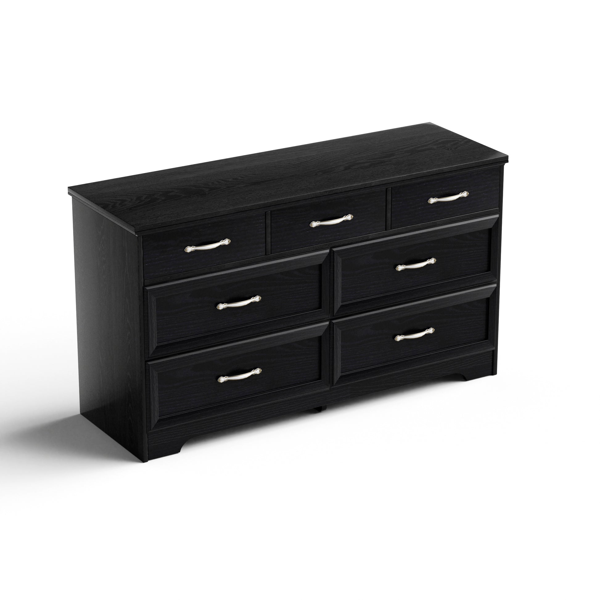 Modern 3 Drawer Bedroom Chest Of Drawers With 7 Drawers Dresser, Clothes Organizer Metal Pulls For Living Room, Bedroom, Hallway, Black, 47.6 L X 15.7 W X 26.6 H 5 Or More Drawers Black Particle Board Mdf