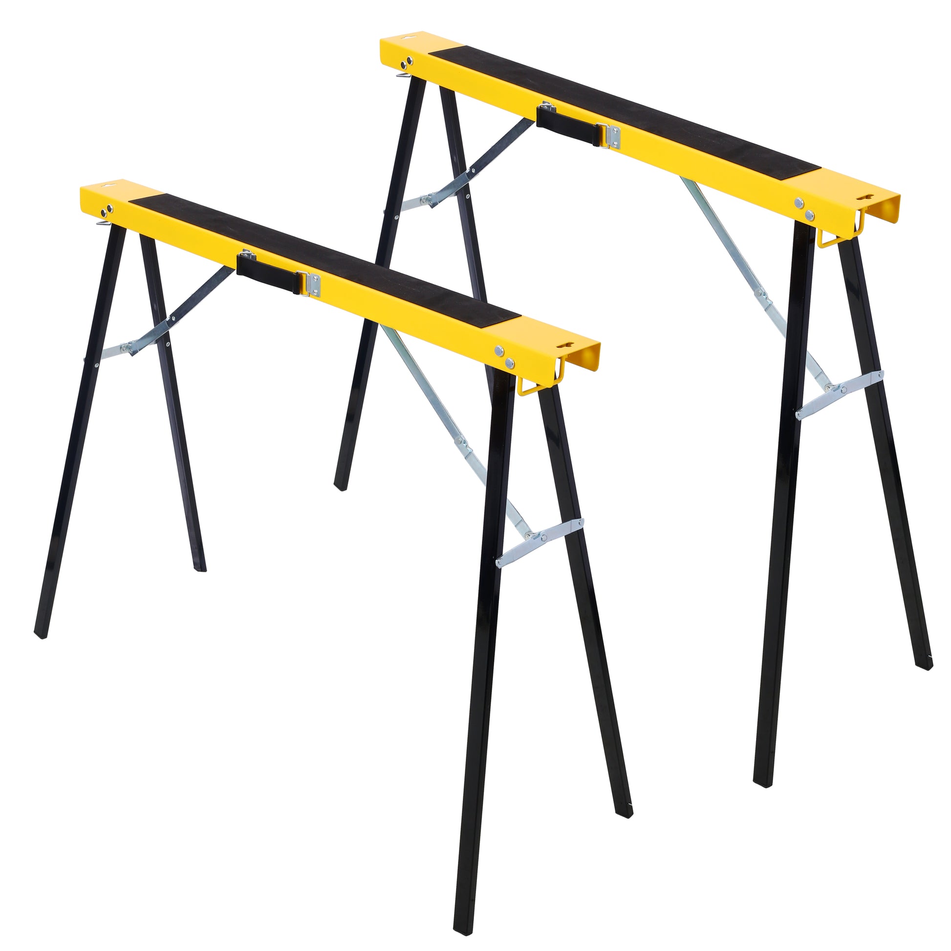 Saw Horses 2 Pack, Folding Portable Work Horse With Fast Open Legs, Convenient Handle, Heavy Duty Steel Sawhorse For Garage, Workshop, Fully Assembled,Yellow Black Color Yellow Black Steel