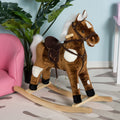 Qaba Kids Metal Plush Ride On Rocking Horse Chair Toy With Nursery Rhyme Music Dark Brown Dark Brown Plush