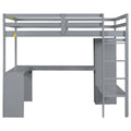 Full Size Loft Bed With L Shaped Desk, Wardrobe And Storage Shelves, Grey Expected Arrival Time: 8.31 Box Spring Not Required Full Grey Wood Bedroom Solid Wood Mdf