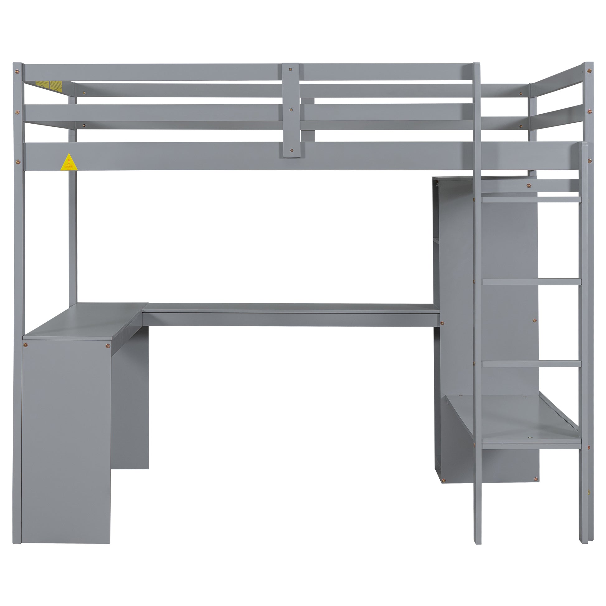 Full Size Loft Bed With L Shaped Desk, Wardrobe And Storage Shelves, Grey Expected Arrival Time: 8.31 Box Spring Not Required Full Grey Wood Bedroom Solid Wood Mdf