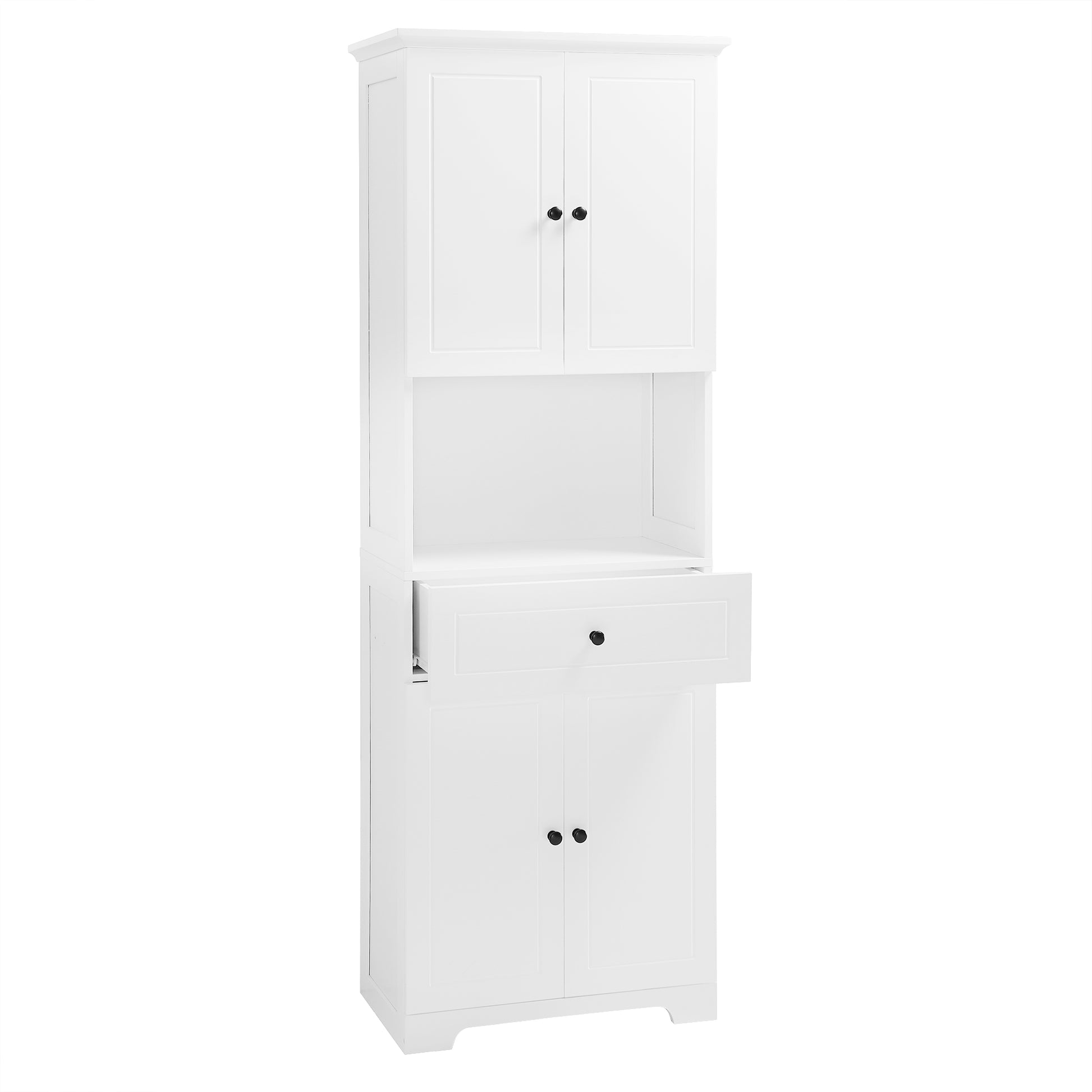 Tall Bathroom Cabinet With Four Doors, Large Storage Space Open Shelve, Upper Storage Cabinet, White White Mdf