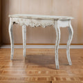 30 Inch Console Table, Fir Wood, Rectangle, Curved Legs, Distressed White White Wood