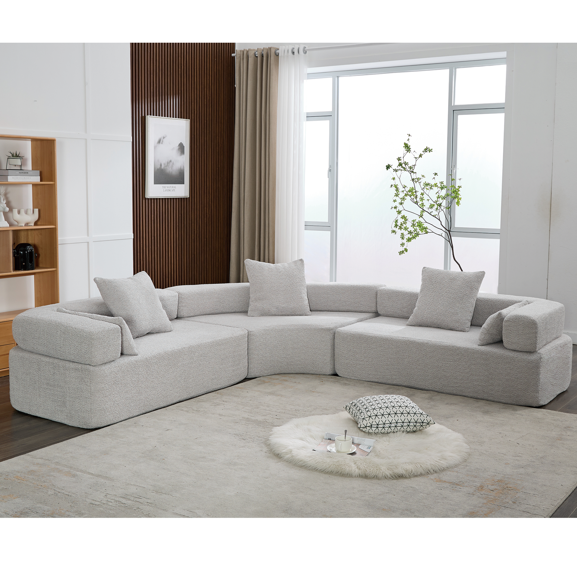 Arrived Oversized Combination Sofa,Curved Sofa,Upholstered 4 Seater Couch For Living Room, Modern Modular 3 Piece Free Combination, Semicircular Modular Sofaboucle, Gray Gray Polyester Primary Living Space Soft Tight Back Modern Square Arms Foam