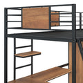 Twin Size Loft Bed With L Shape Desk And Wardrobe, Black Twin Black Metal & Wood