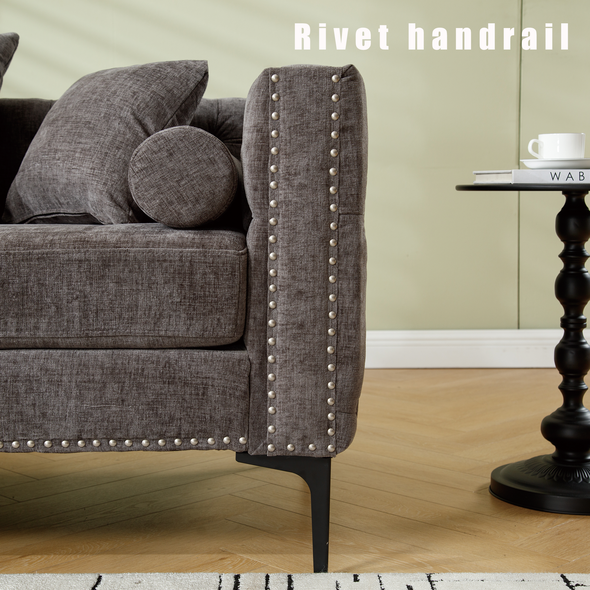 Arrived L Shaped Sectional Sofaconvertible Storage Ottoman,Chenille ,Square Arm, Modern Tufted Couch ,3 Seater, And Nailhead, Dark Gray Dark Gray Polyester Wood Primary Living Space Medium Soft Tufted Back Modern Square Arms Metal & Wood 4 Seat