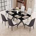 1 Table And 6 Chairs Set.A Rectangular Dining Table With A Imitation Marble Black Table Top And Black Metal Legs.Paired With 6 Chairs With Pu Leather Seat Cushion And Black Metal Legs.F 1538,C 007 Black Glass Metal