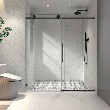 6076 Chrome Frameless One Fixed And One Shifted Shower Door, 70Mm 304 Stainless Steel Large Pulleys With Adjustable Soft Closing Function,With Nano Easy Cleaning And Stick Explosion Proof Menbrance Chrome Bathroom American Design,Minimalist Glass Metal