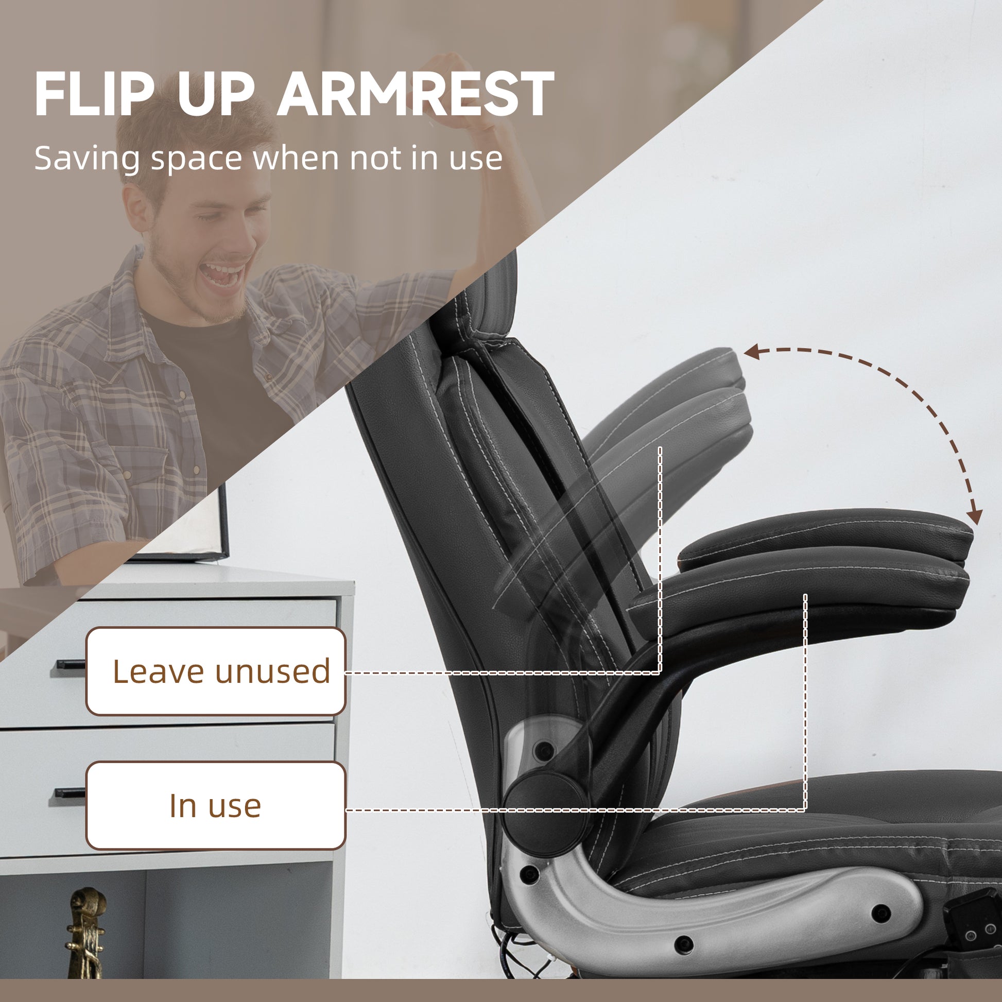 Vinsetto Executive Massage Office Chair With 6 Vibration Points, Heated Faux Leather Computer Desk Chair With Flip Up Armrest, Adjustable Height, Swivel Wheels, Black Black Leather