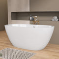 55 Inch Acrylic Freestanding Bathtub Contemporary Soaking White Tub With Overflow And Pop Up Drain Matte White Matte White Oval Bathroom Freestanding Tubs Matte Less Than 59 In Contemporary,Modern Soaking Center Fiberglass Acrylic