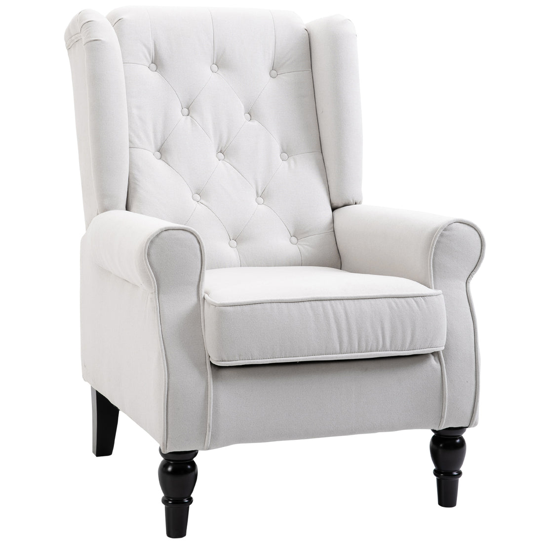 Homcom Button Tufted Accent Chair With High Wingback, Rounded Cushioned Armrests And Thick Padded Seat, Cream White Cream White Fabric