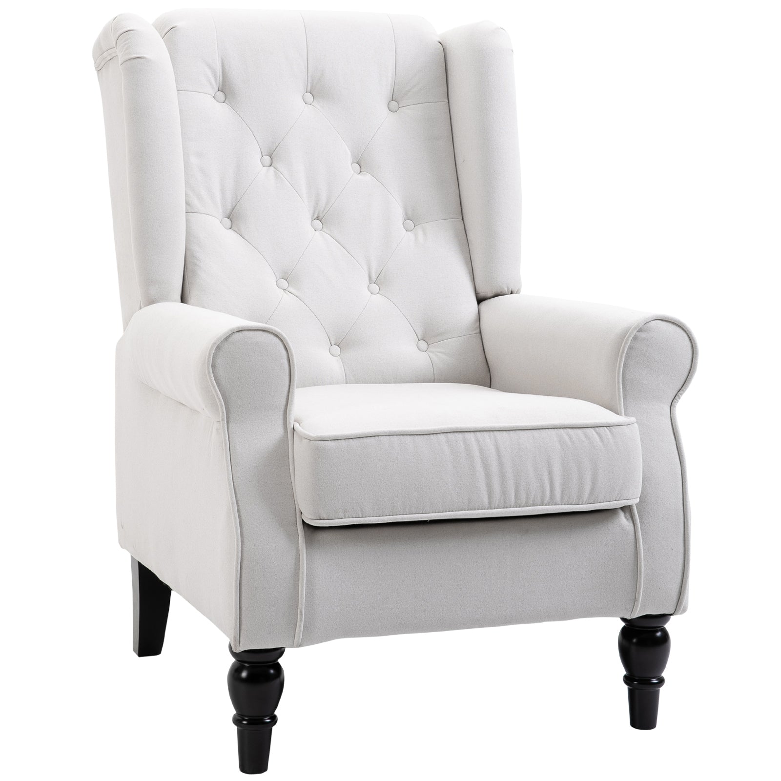 Homcom Button Tufted Accent Chair With High Wingback, Rounded Cushioned Armrests And Thick Padded Seat, Cream White Cream White Fabric