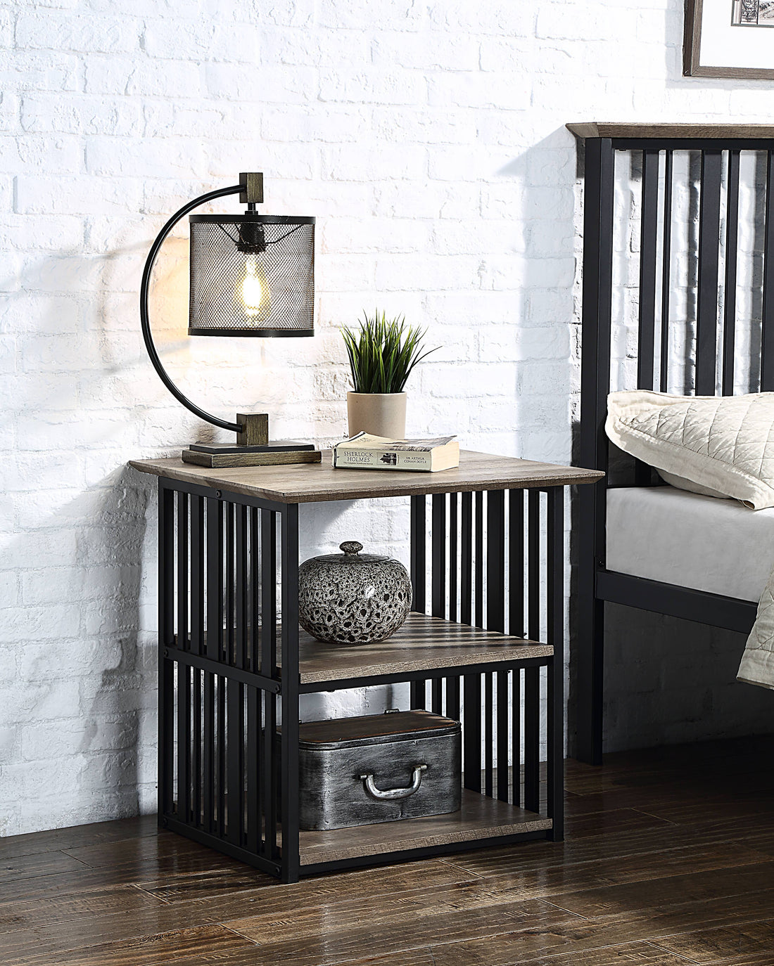 Zudora Nightstand, Antique Oak & Black Finish Bd01749 Black Mdf