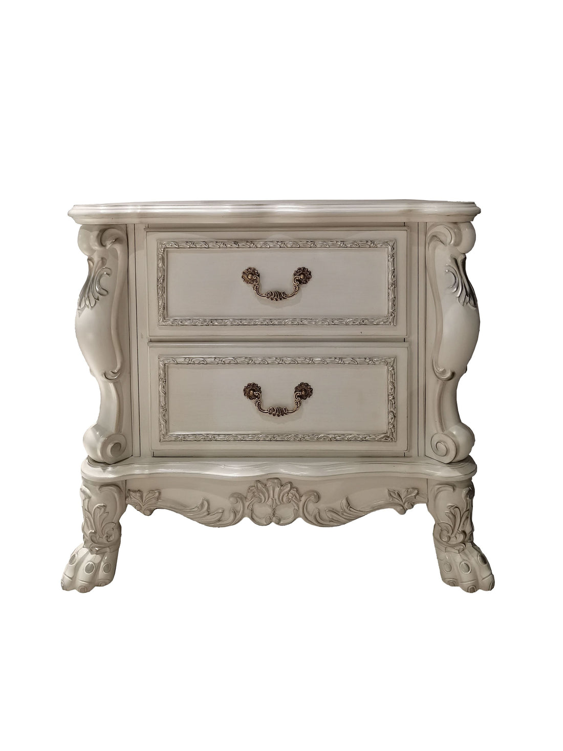 Bone White 2 Drawer Nightstand White 2 Drawers Bedroom Rectangle Felt Lined Drawers White Wood