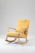 Rocking Chair Upholstered Fabric Rocking Armchair Indoor With High Backrest Glider Chairs And Lumbar Pillow For Living Room Yellow Linen