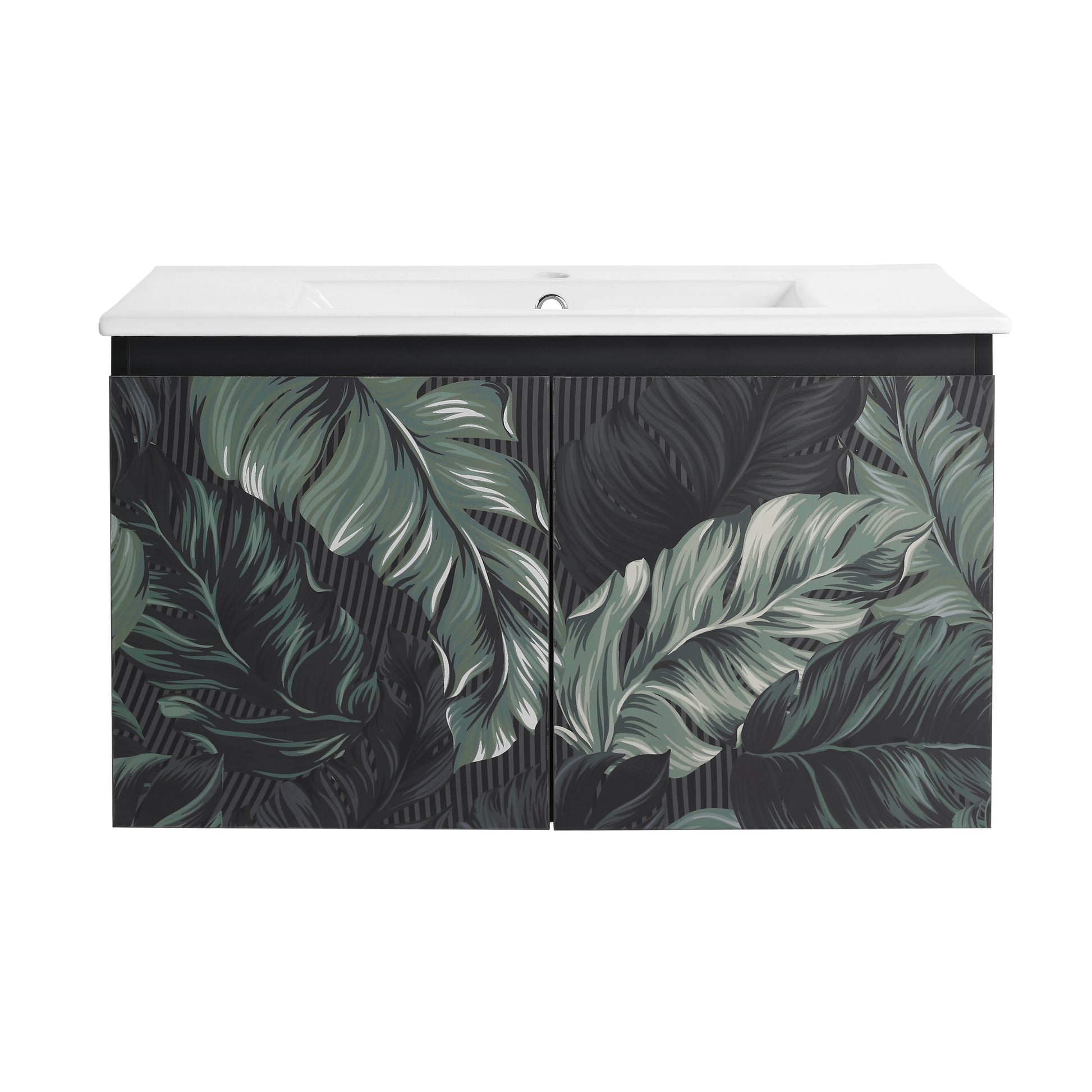 30'' Floating Wall Mounted Bathroom Vanity With Ceramics Sink & Soft Close Cabinet Door, Kd Package Black Bathroom Modern Plywood