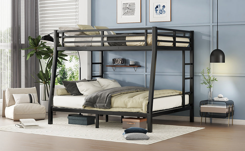 Metal Full Xl Over Queen Bunk Bed For Teens And Adults,Space Saving Noise Reduced No Box Spring Needed,Black Full Xl Black Metal