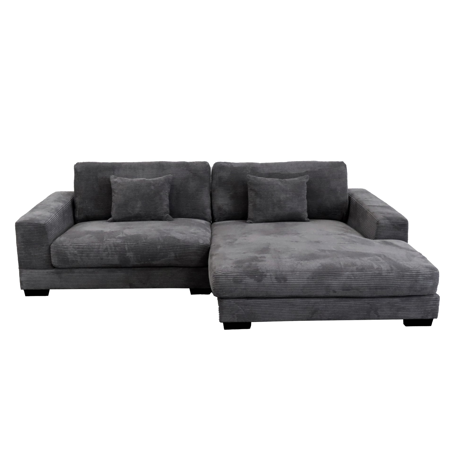 Bella Grey Corduroy Right Facing 2 Piece Sectional Grey Wood Corduroy 3 Seat