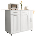 K&K Kitchen Island With Drop Leaf, Kitchen Storage Cart With 3 Tier Pull Out Cabinet Organizer, Internal Storage Rack, Rolling Kitchen Cart On Wheels With Towel Rack, 2 Drawers, For Kitchen, White White Brown Kitchen Classic,Farmhouse,Luxury,Modern