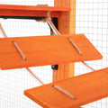 Wooden Cat Enclosure With 6 Jumping Platforms, 2 Cat Condos, Cat Bridge And Scratching Board, Orange Orange Pine