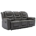 3 Seater Home Theater Recliner Manual Recliner Chair With Two Built In Cup Holders For Living Room,Bedroom, Grey Grey Foam Pu