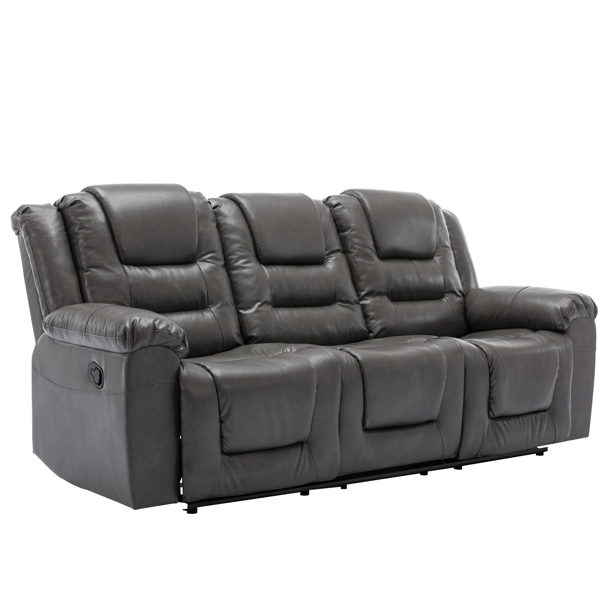 3 Seater Home Theater Recliner Manual Recliner Chair With Two Built In Cup Holders For Living Room,Bedroom, Grey Grey Foam Pu