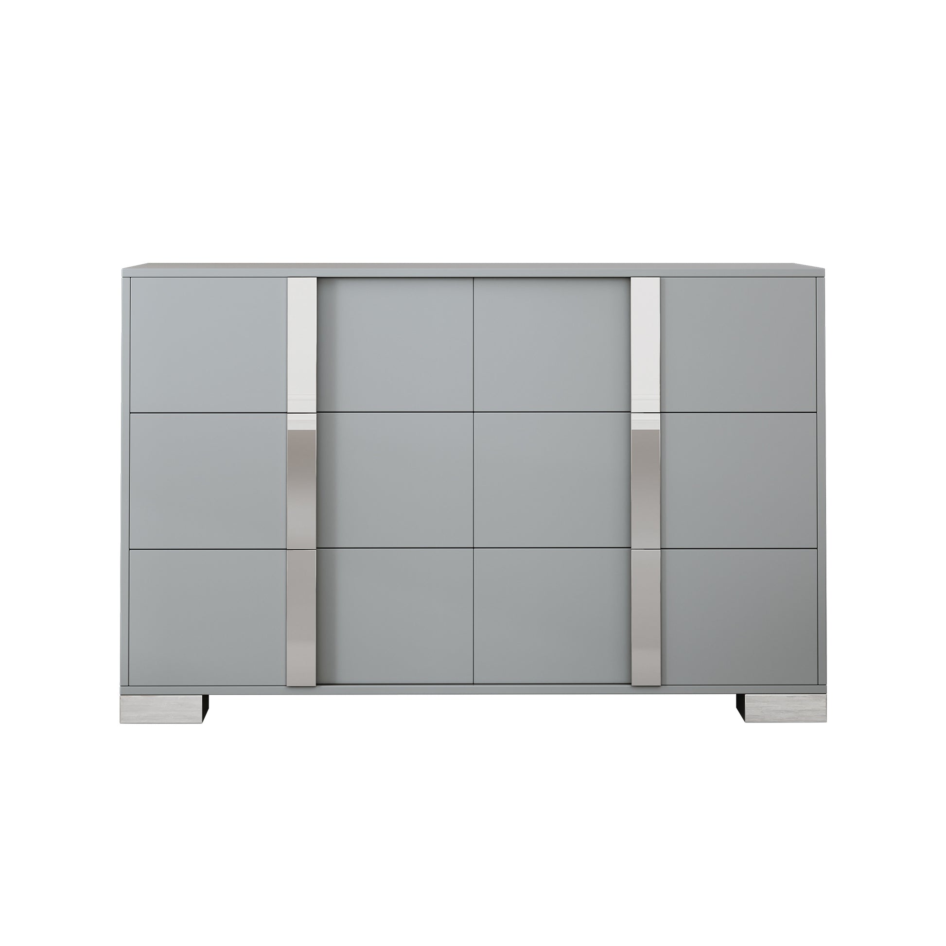 Elegant Modern Dresser With Metal Handle,Mirrored Storage Cabinet With 6 Drawers For Bedroom,Living Room,Grey Grey Mdf Metal