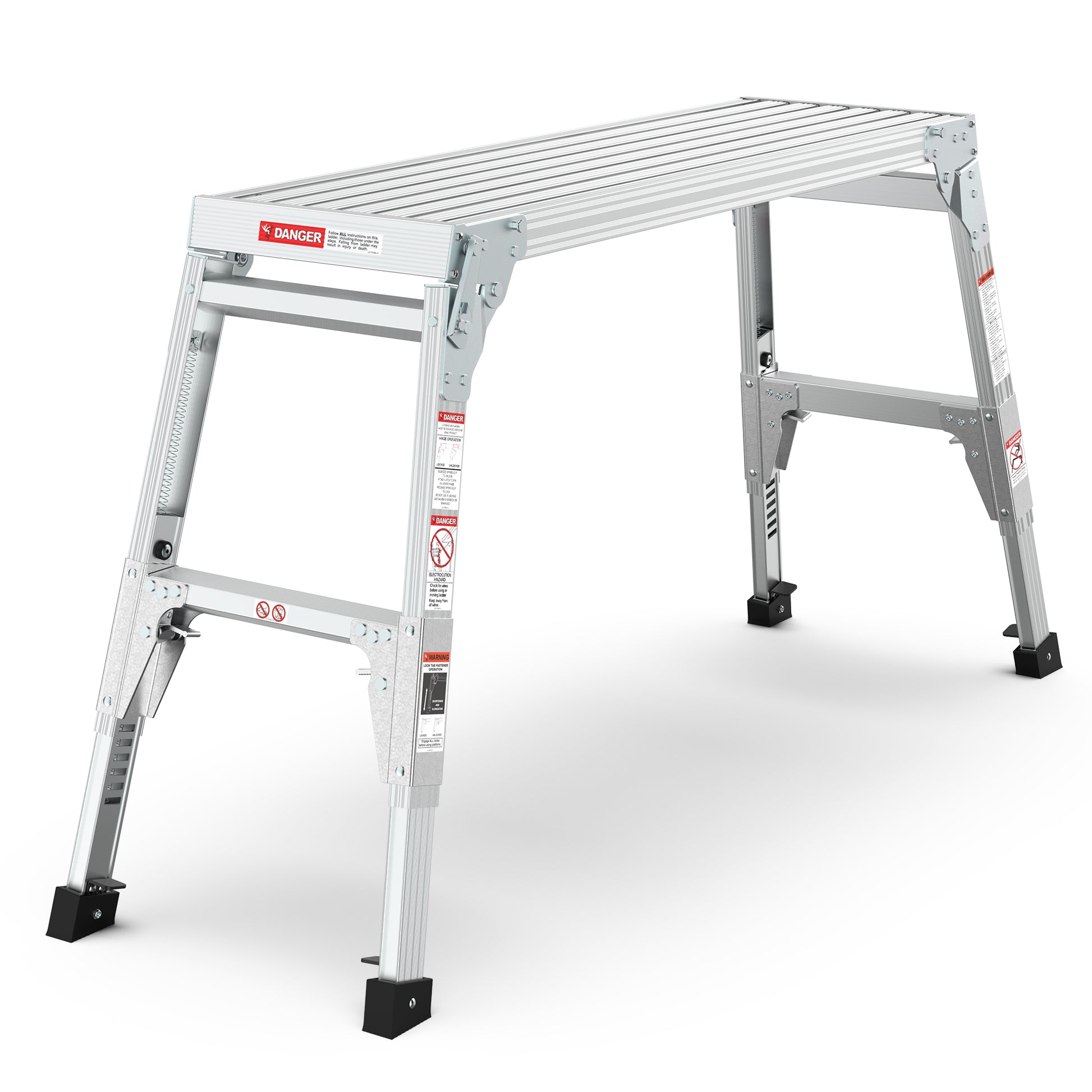 Aluminum Work Platform Large Size Step Stool Folding Portable Work Bench 40" Width Telescopic Feet 22" 27.5" Height Adjustable Grey Aluminium Alloy