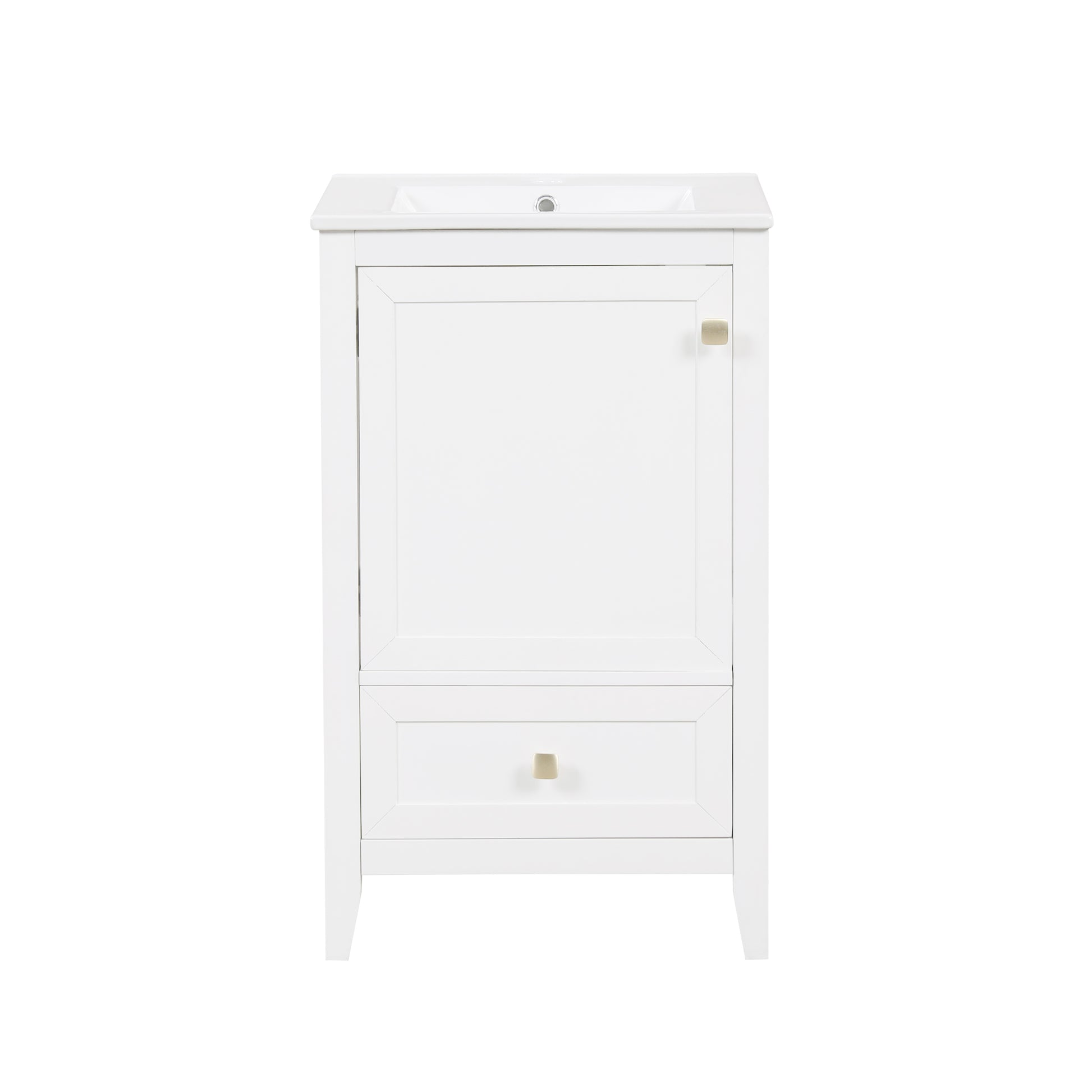 20" Bathroom Vanity With Sink, Bathroom Cabinet With Soft Closing Door, Storage Rack And A Drawer, White White Mdf