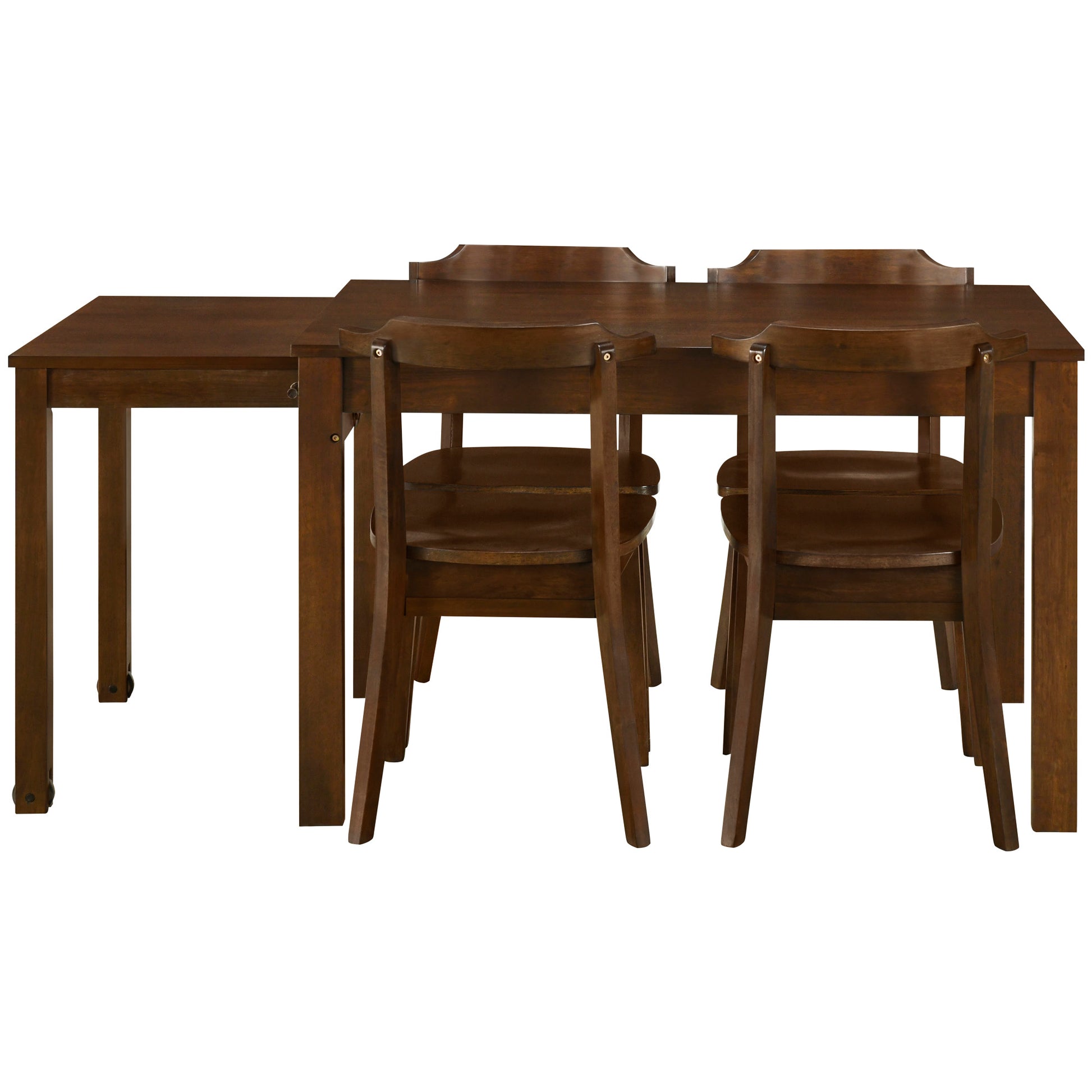 Farmhouse 65" 5 Piece Extendable Dining Table Set With Wheels Kitchen Table Set With 17.7" Pull Out Side Table And Dining Chairs For Small Places, Brown Wood Wood Brown Solid Back Wood Dining Room Solid Wood Rubberwood Rectangular Rectangular Dining