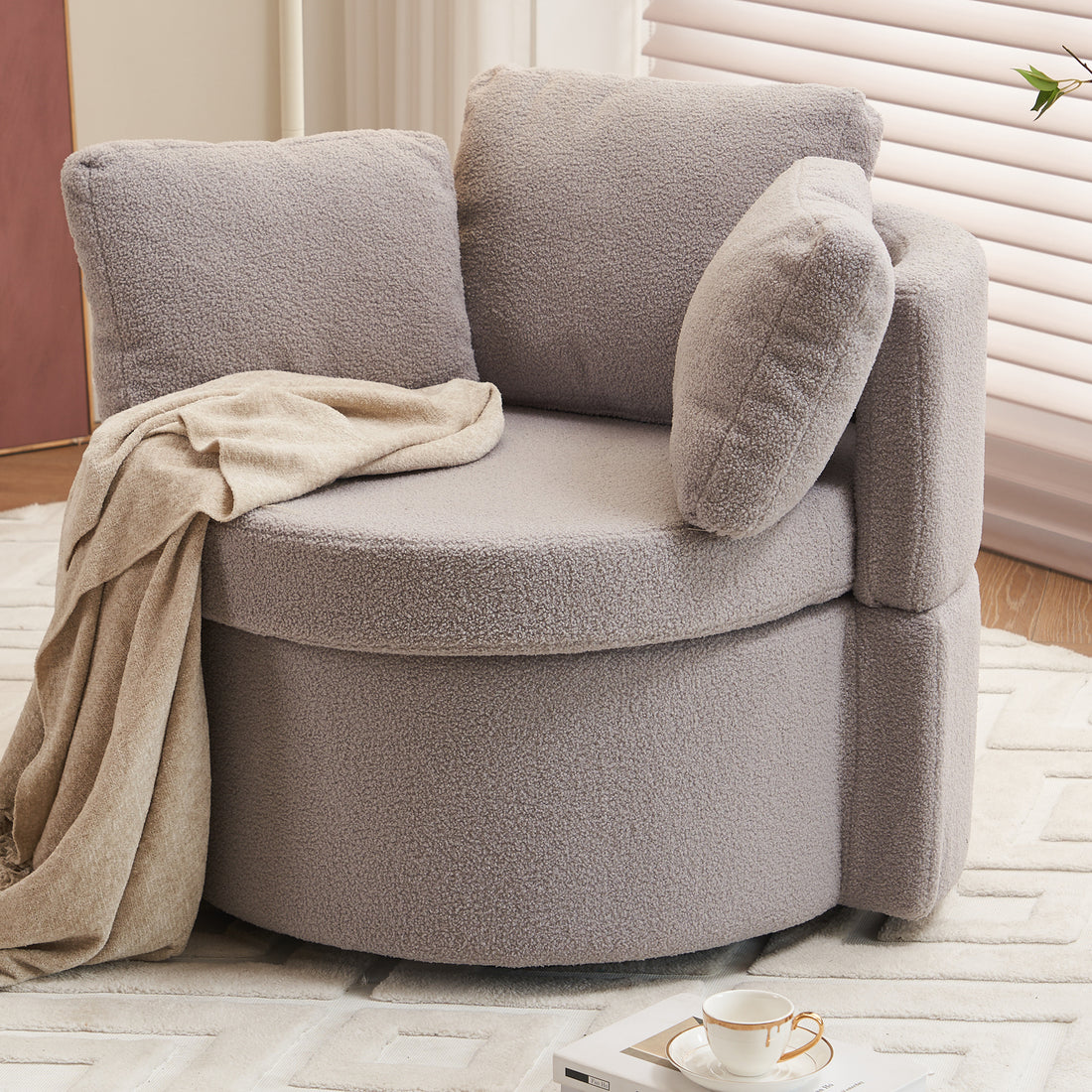029 Teddy Fabric Swivel And Storage Chair With Back Cushion For Living Room,Light Gray Light Gray Primary Living Space Modern Foam Teddy