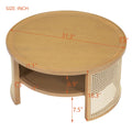 2 Tiered Round Natural Wood Coffee Table With Storage Rattan Base In 31.3'' Natural Rubber Wood