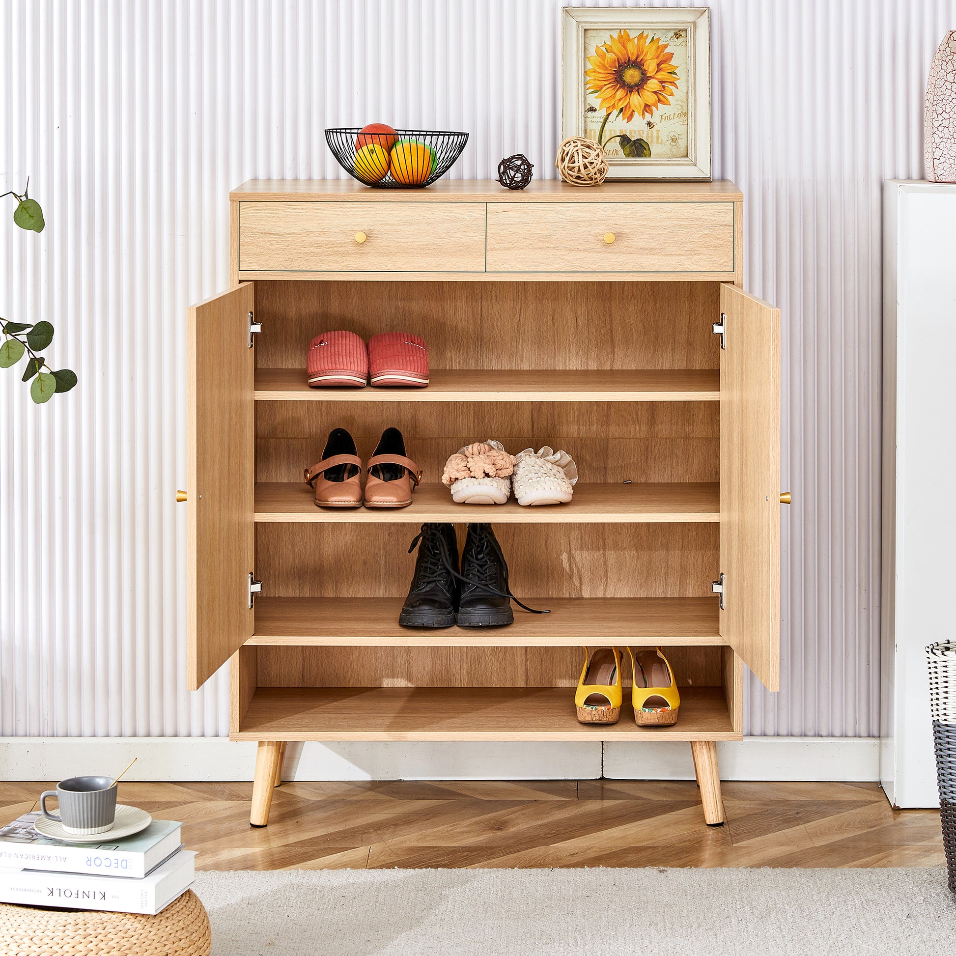 Modern Minimalist Storage Cabinet, Rattan Shoe -