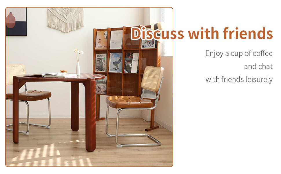 Dining Chairs Set Of 2, Fauex Leather Rattan Side Accent Chairs With Chrome Legs, Modern Mid Century Breuer Designed Chairs, Upholstered Dining Living Room Kitchen Chairs Brown 2Pcs Brown Faux