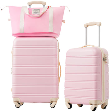 Hardshell Luggage Sets 2Pcs Bag Spinner Suitcase With Tsa Lock Lightweight 20" 24" Light Pink Abs