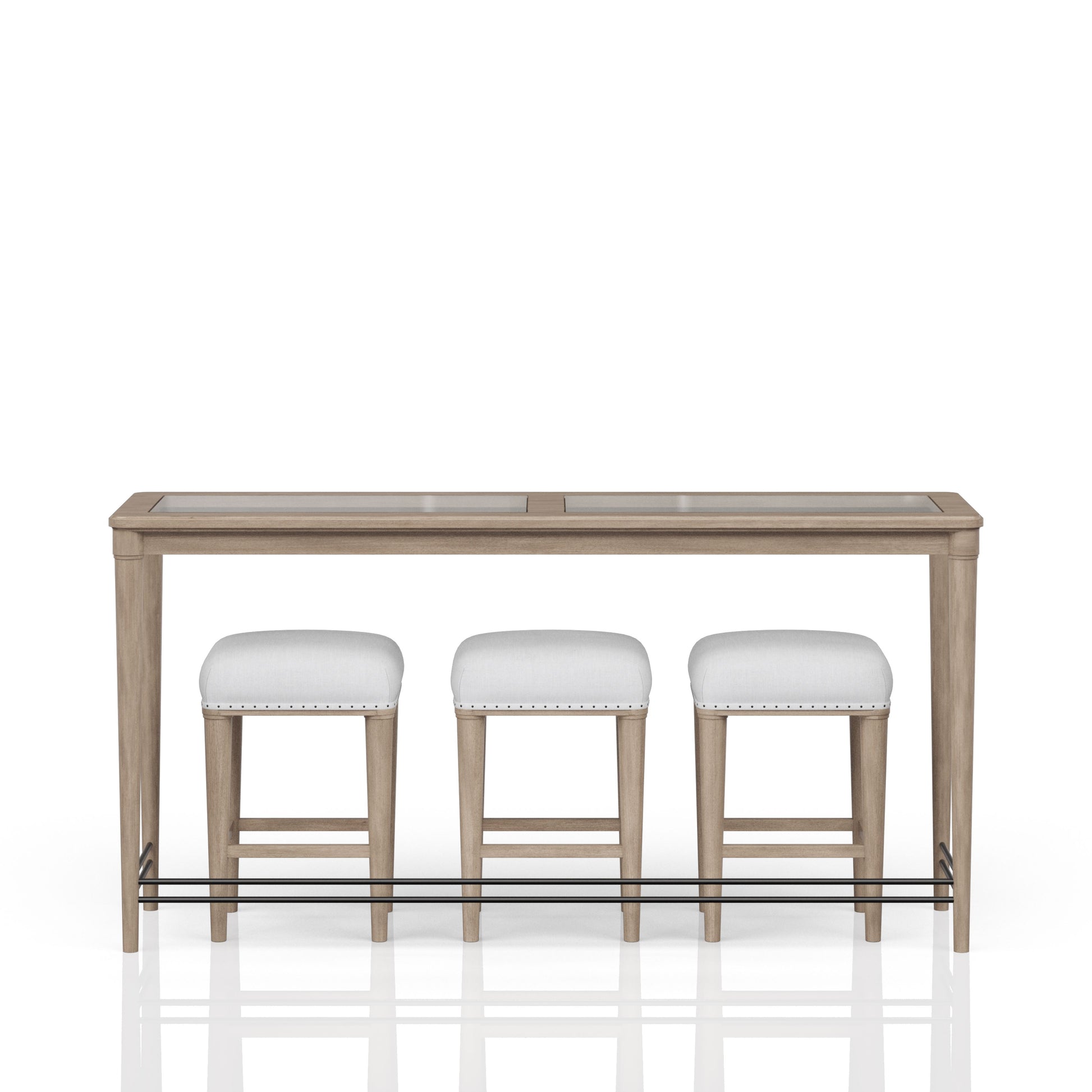 Frosted Glass Console Table With 3 Stools Sand Solid Wood Mdf Glass