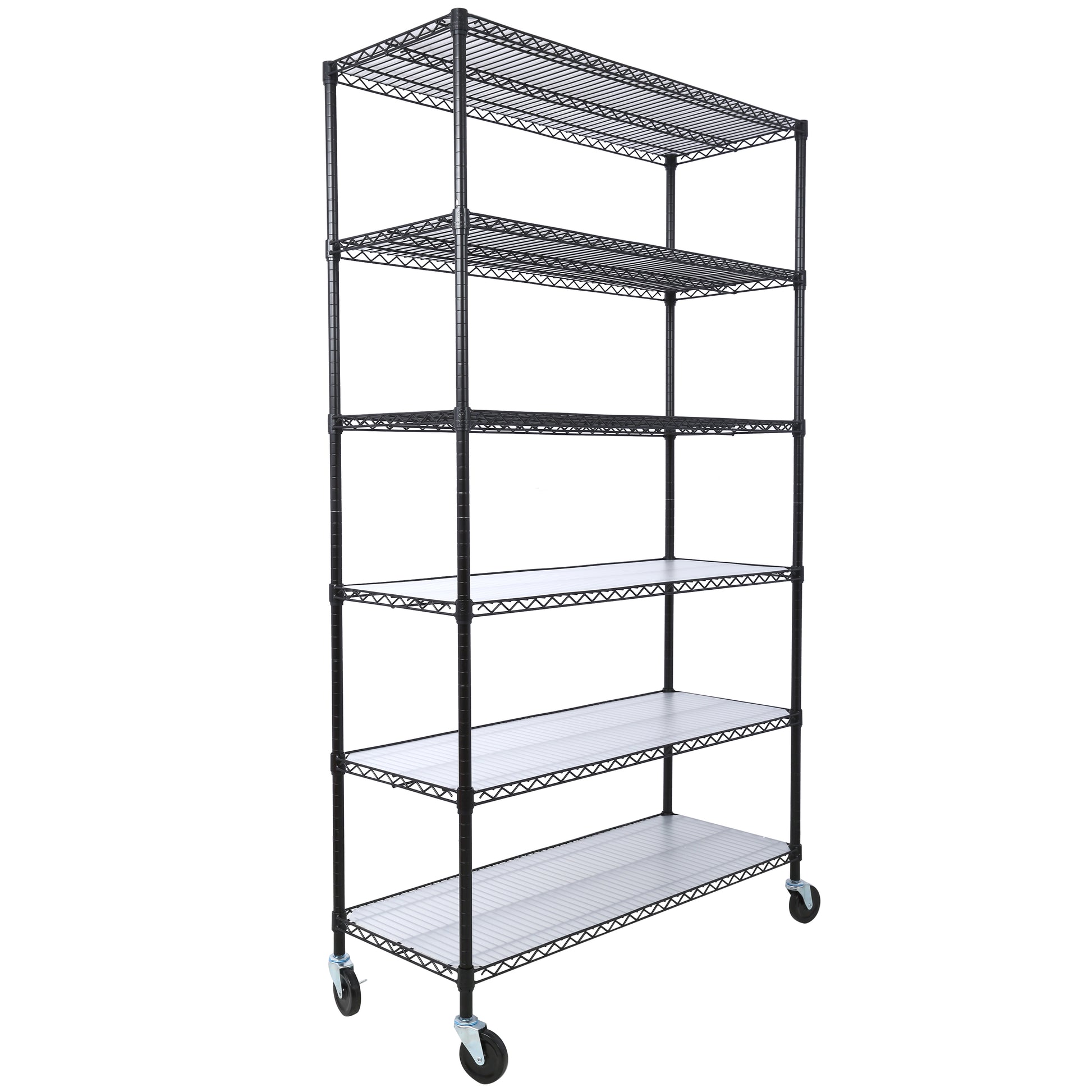 6 Tier 6000Lbs Capacity Nsf Metal Shelf Wire Shelving Unit, Heavy Duty Adjustable Storage Rack With Wheels & Shelf Liners For Commercial Grade Utility Steel Storage Rack, Black 82"H X 48"L X 18"D Black Metal
