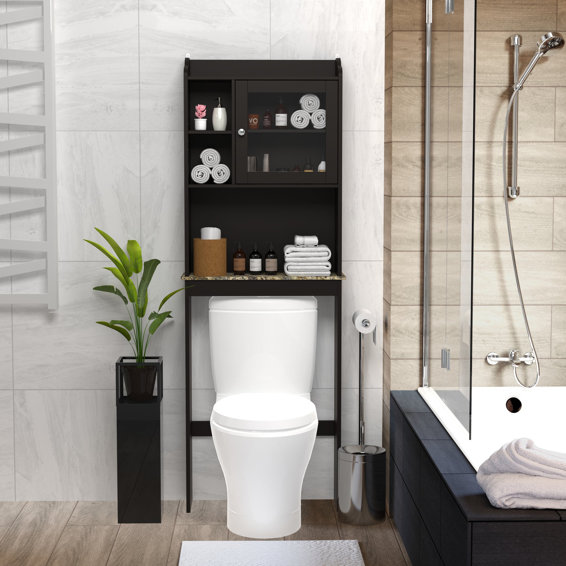 Modern Over The Toilet Space Saver Organization Wood Storage Cabinet For Home, Bathroom Espresso Espresso Mdf