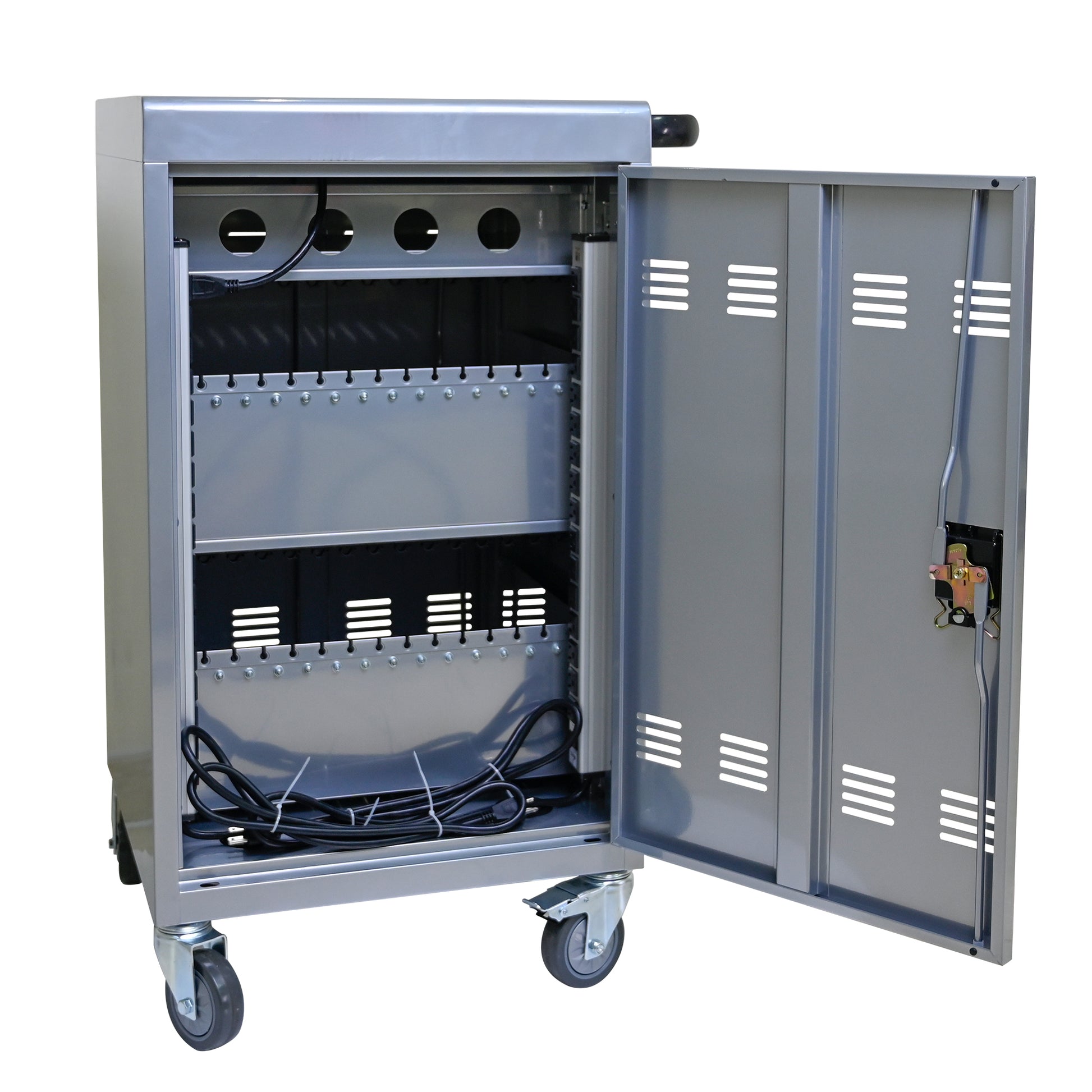 Mobile Charging Cart And Cabinet For Tablets Laptops 35 Device B30Plus Silver Silver Steel Metal