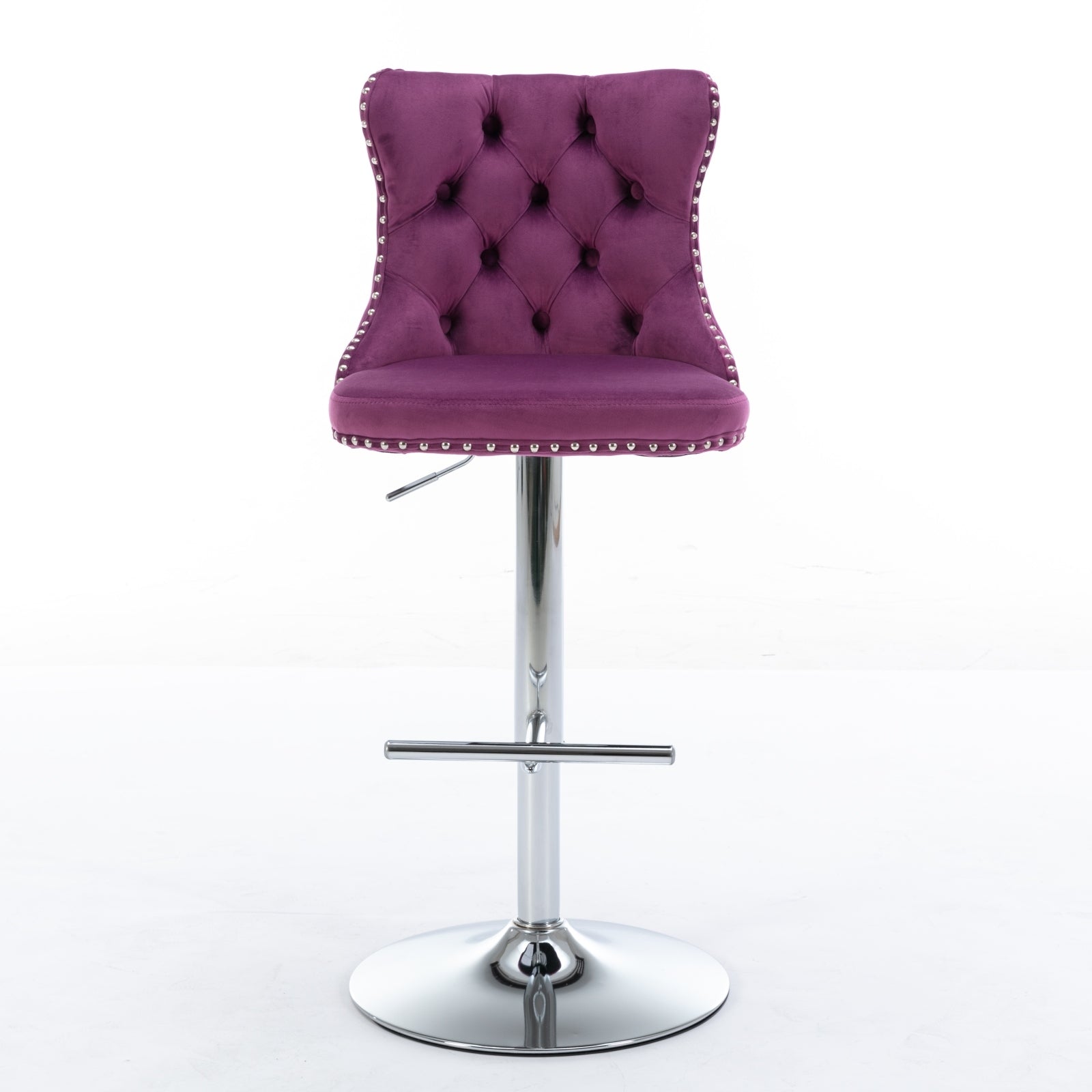 Swivel Velvet Barstools Adjusatble Seat Height From 25 33 Inch, Chrome Base Bar Stools With Backs Comfortable Tufted For Home Pub And Kitchen Island, Purple,Set Of 2,1712Pp Purple Dining Room American Design Foam Velvet