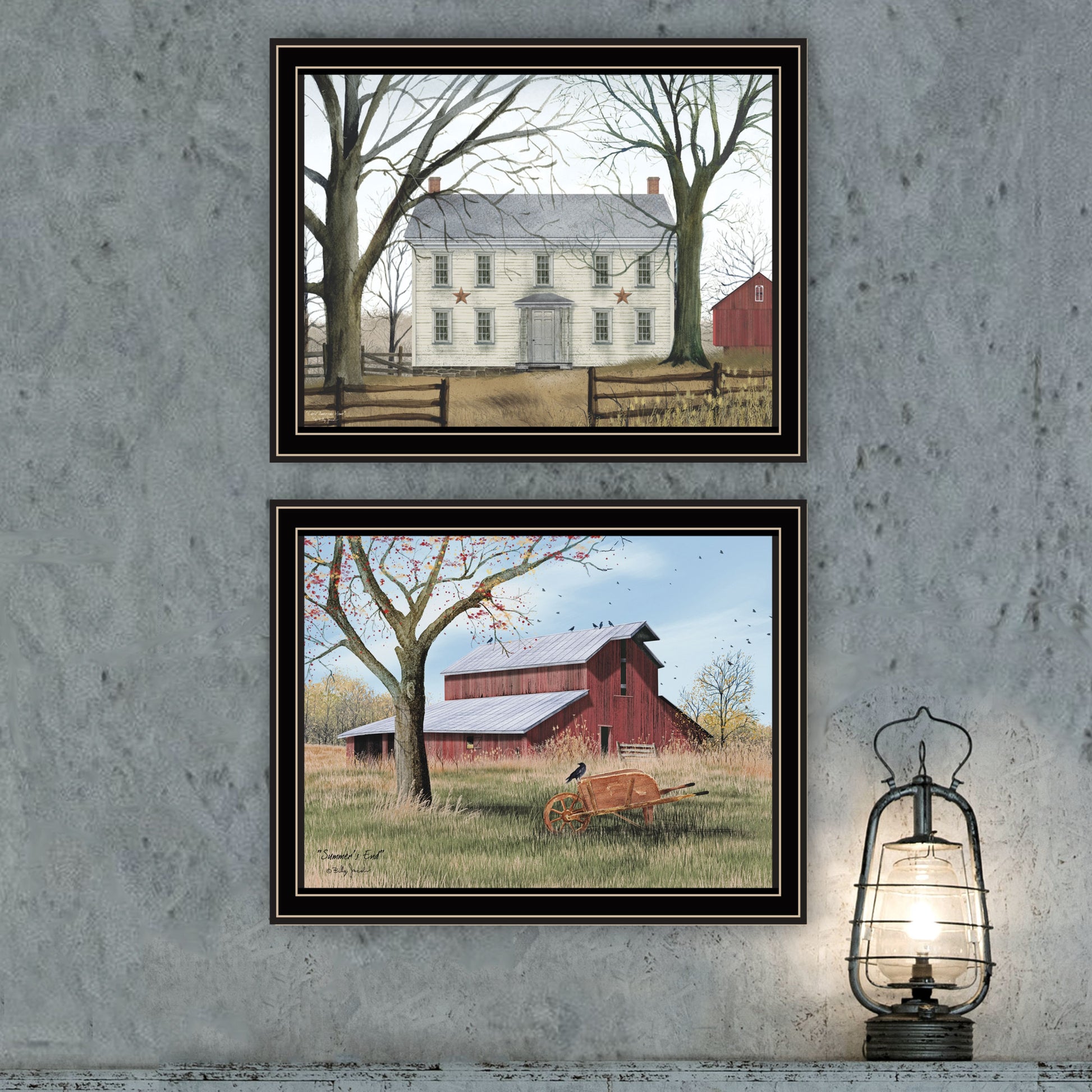 2 Piece Vignette Early American Homestead Black Framed Wall Art For Living Room, Bedroom Wall Art Print For Home Decor By Billy Jacobs Multicolor Wood Paper