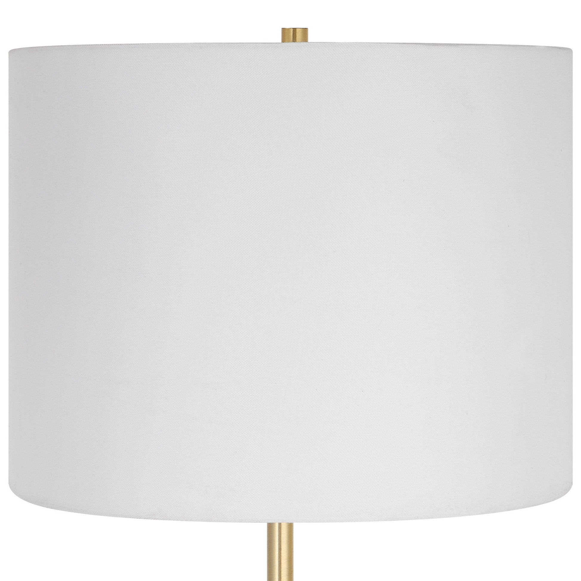 Lily 28 Inch Accent Lamp, Round Hardback Drum Shade, White Base, Gold White Gold Fabric Metal