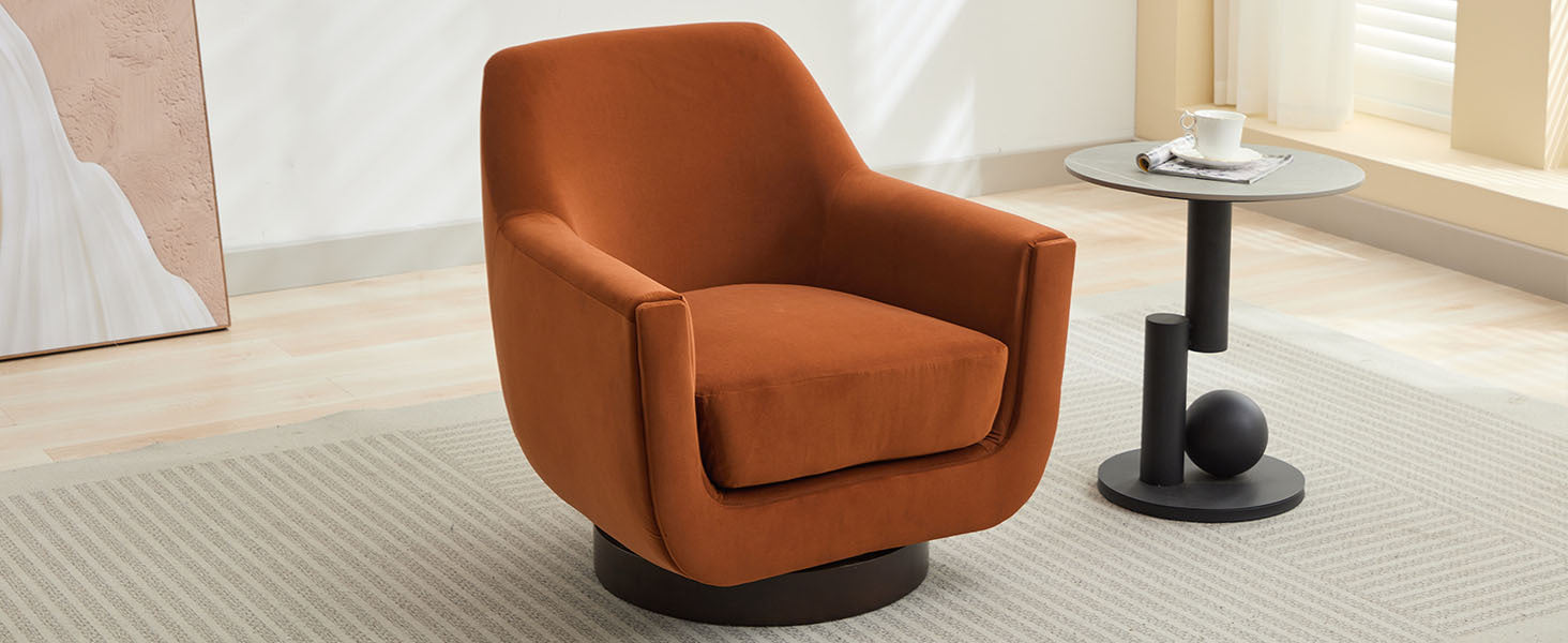 U Shaped Fully Assembled Swivel Chair Velvet Accent Chair Armchair Round Barrel Chair For Living Room Bedroom, Burnt Orange Burnt Orange Velvet