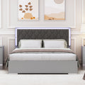 Queen Size Upholstered Bed With Led Lights,Modern Platform Bed With Velvet Headboard,Grey Queen Grey Mdf