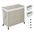 Laundry Hamper With Lid Pe Rattan Powder Coating Frame Clothes Hampers With 02 Removable Bags, Wheels, 160L, Grey Color Light Grey 1 Foldable Bathroom American Design,American Traditional Wicker