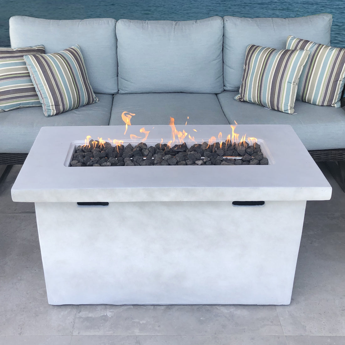 25" H X 42" W Fiber Reinforced Concrete Propane Outdoor Fire Pit Table Gray Garden & Outdoor Modern Stone Concrete